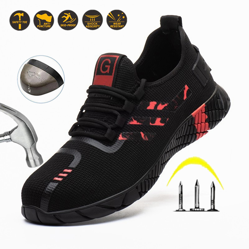 Men's Work Shoes 2021 New Lace-up Breath Safety Shoes Mesh Work Shoes Steel Toe Puncture-resistant I