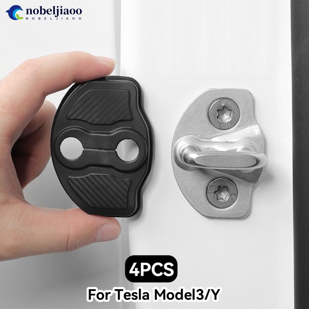 NOBELJIAOO 4 ชิ้นรถประตูล็อคหัวเข็มขัดฝาครอบป้องกันประตูโช้คอัพเบาะหนา Anti-collision Pad สําหรับ Te