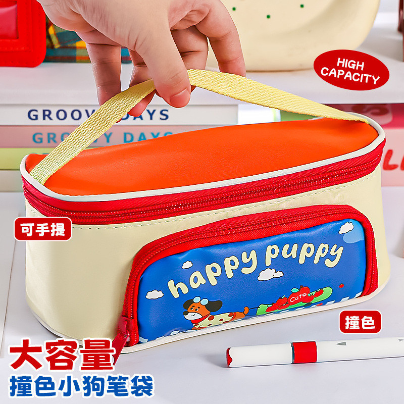 สไตล์ใหม่ที่มีมูลค่าสูงสีตัดกันกระเป๋าดินสอซิปคู่ความจุขนาดใหญ่หลายชั้นแบ่งกระเป๋าเก็บเครื่องเขียน