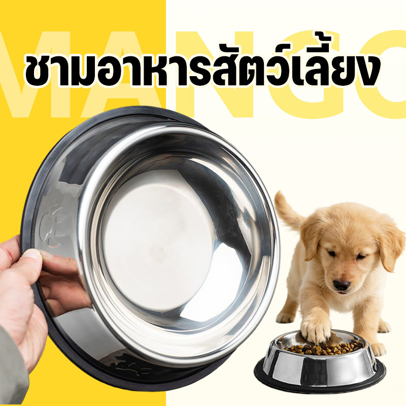 Mango ขนาดใหญ่ ชามอาหารสัตว์เลี้ยง ชามแสตนเลส ที่ให้น้ำ อาหารแมว สุนัข ชามอาหารหมา ชามอาหารแมว ป้องกันการลื่นไถล