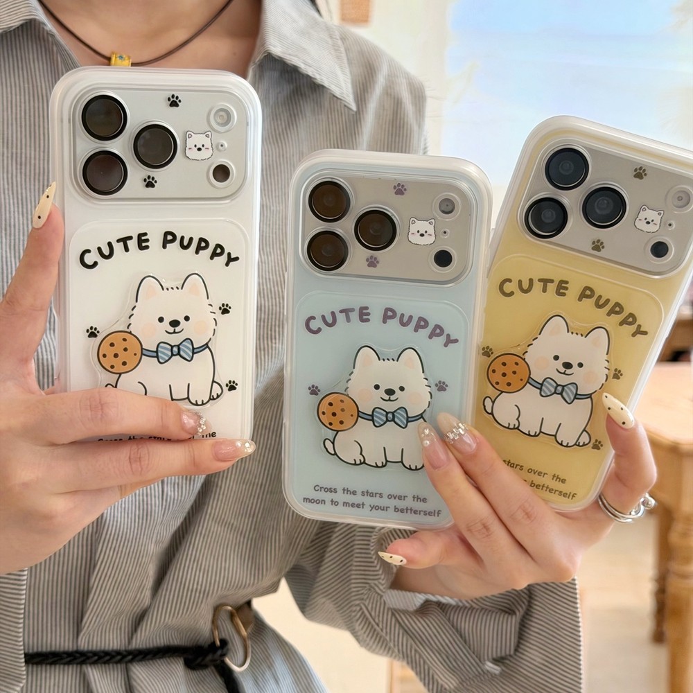 บิสกิตสุนัขสีขาวเหมาะสําหรับ ไอโฟน 17โปรแม็กซ์ เคสโทรศัพท์อะคริลิค แอปเปิล 16/15/14 การ์ตูนป้องกันการหล่น