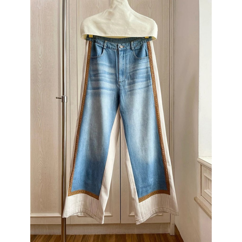 #嬉皮日常 #不同风景 25 สไตล์ใหม่ Dali Impression Contrast Color Webbing เย็บ Slimmer ดูกางเกงยีนส์ผู้หญิง!
ส