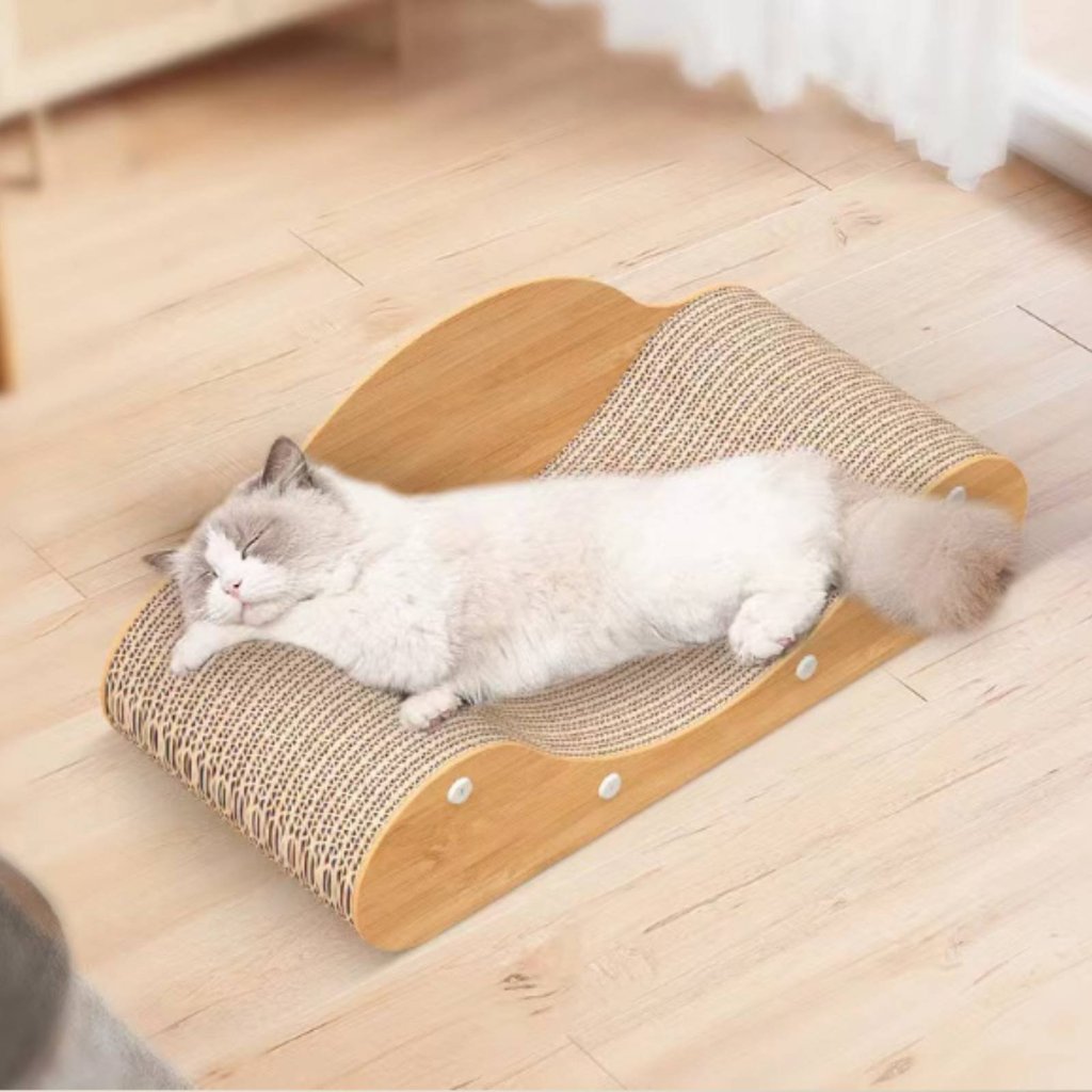 ขนาดใหญ่ Chaise Lounge Cat Scratcher ยาว-Lasting ลูกฟูก Scratching Lounge สําหรับแมวหลายชิ้น