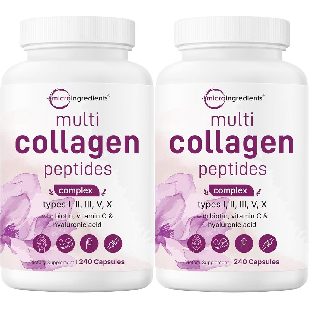 ไมโครส่วนผสม2แพ็คหลายคอลลาเจนเม็ดสําหรับผู้หญิงและผู้ชาย480แคปซูล | Type I, II, III, V, X - Hydrolyz