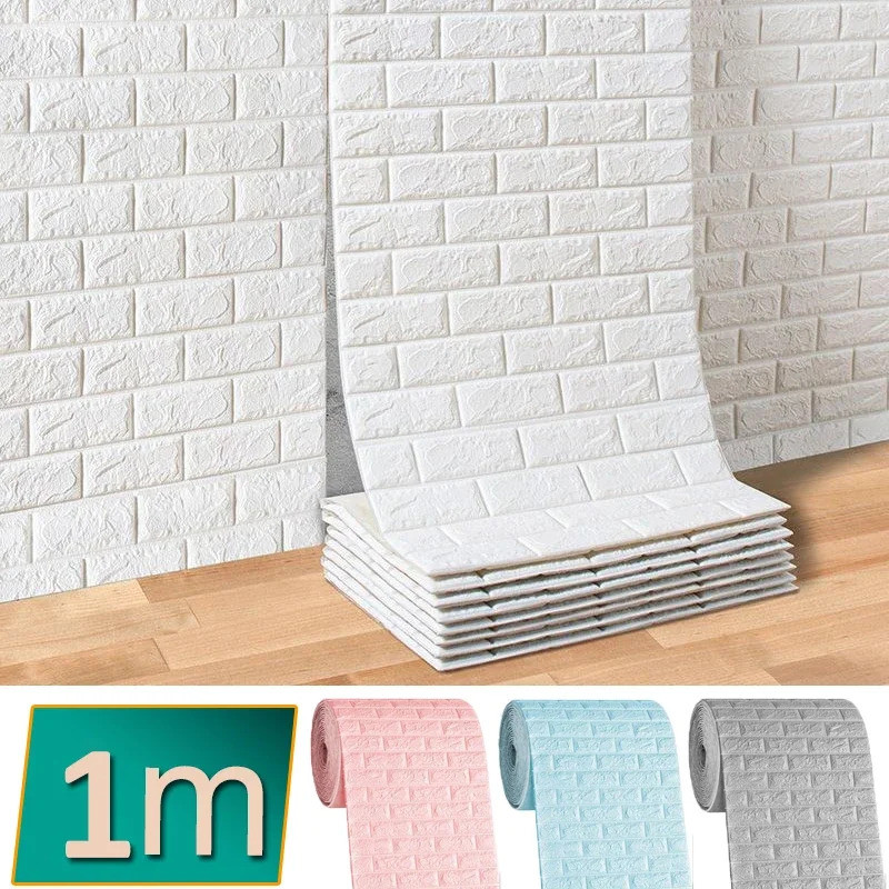 70 ซม.* 1 เมตร 3D Self-Adhesive กันน้ําอิฐวอลล์เปเปอร์ห้องนั่งเล่นห้องนอน Home Wall Decor วอลเปเปอร์