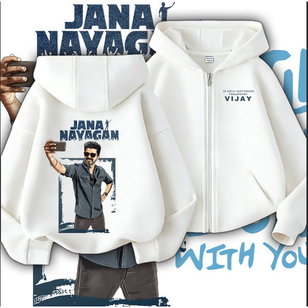 CODJANA NAYAGAN VIJAY MOVIE เสื้อสเวตเตอร์ถักซิปผ้าฝ้าย 100% M-3XL#001Korea Y4S2