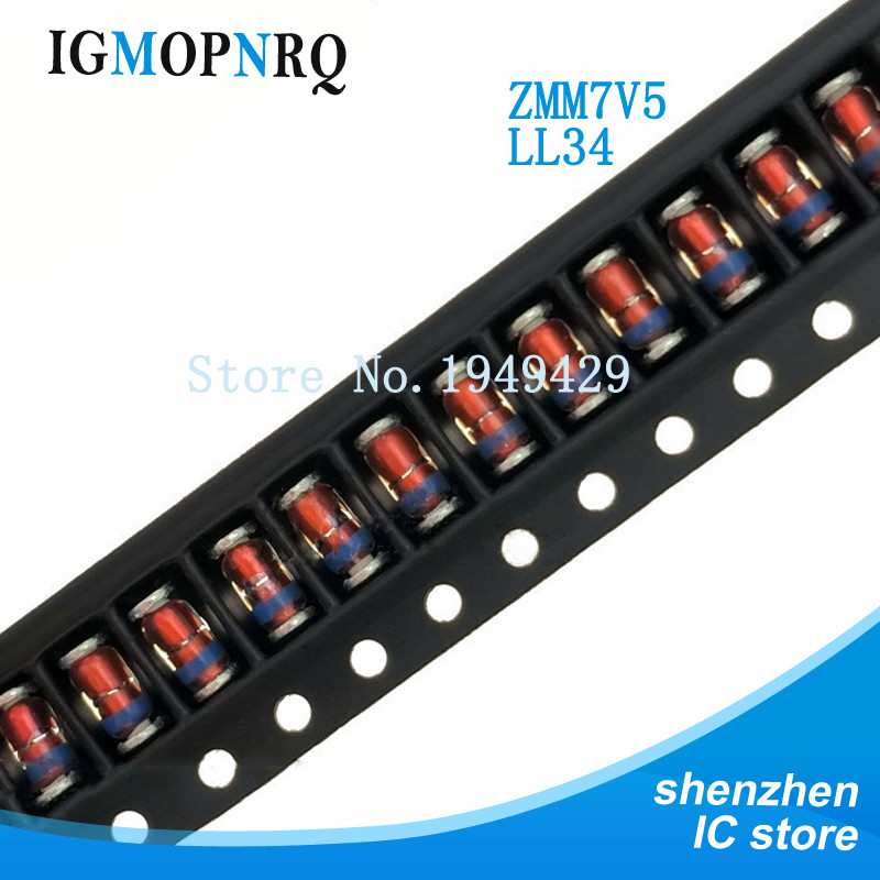 200 pcs/batch ZMM7V5 LL34 7V5 7.5V 0.5W 1/2W แรงดันไฟฟ้าไดโอด SMD ไดโอด