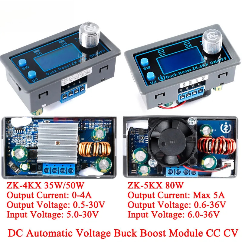 ZK-4KX 5KX DC Buck Boost Converter โมดูล CC CV Step Up Down Power 0.5-30V 4A 0.6-36V 5A 5V 6V 12V 24