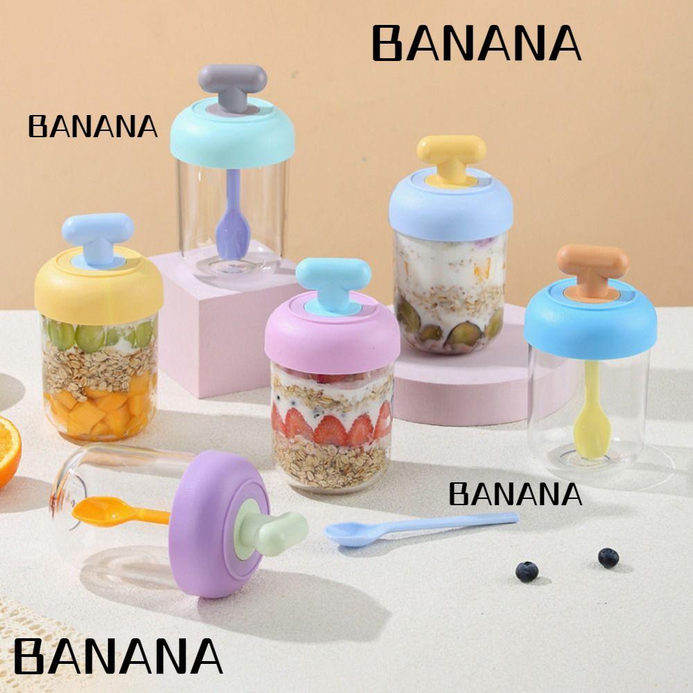 BANANA1 ชามโยเกิร์ต, ถ้วยอาหารเช้าซีลมือถือ, แบบพกพาป้องกันการรั่วนํากลับมาใช้ใหม่ด้วยช้อนสลัดถ้วยสําหรับข้าวโอ๊ตธัญพืชถั่วโยเกิร์ต