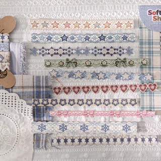 QOUZMO [Handcrafted Crocheted Collection] ชุดสติ๊กเกอร์แถบยาวแฮนด์เมดย้อนยุค | 20แผ่น/แพ็คสติกเกอร์กระดาษพื้นผิวสําหรับวารสารสมุดภาพ ทําเอง ตกแต่ง