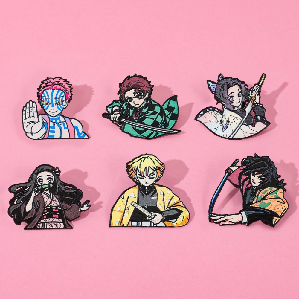 6 ชิ้น/เซ็ตการ์ตูน Demon Slayer: Kimetsu no Yaiba โลหะโลหะผสมเข็มกลัดอุปกรณ์เสริมตกแต่ง Pin