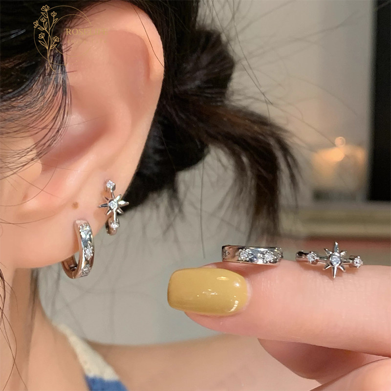 Roselife Sun Star Circle Hoop Earrings คริสตัลสำหรับทั้งผู้หญิงและผู้ชาย เครื่องประดับแฟชั่น