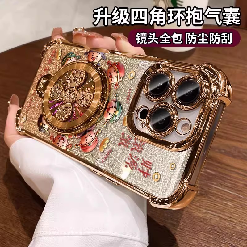 ฟิล์มป้องกันเลนส์ God of Wealth Rotatable Stand Get Richเคสโทรศัพท์สําหรับiPhone 17Promax 12 13 14 15 16 Pro Max 15Plusสี่มุมกันกระแทกผู้หญิงผู้ชายปลอก