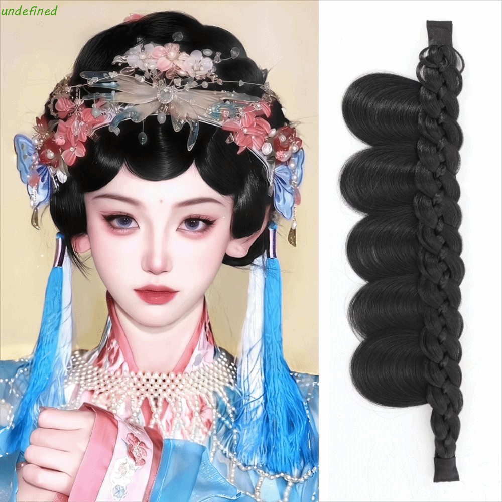 JARREDIW วิกผมชิ้นเรียบ ปักกิ่งโอเปร่าสไตล์จีน วิกปลอมBangs วินเทจผมวง Headband ถัก ที่คาดผม