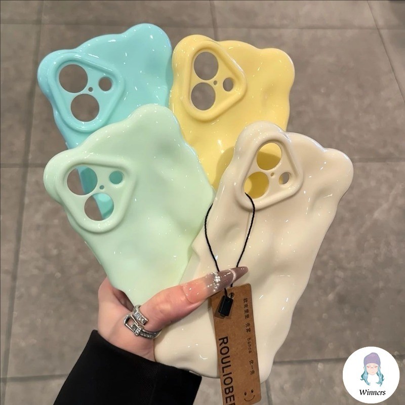 3D Luxury Candy สี Smooth Soft Cloud Wave พับเคสโทรศัพท์สําหรับ IPhone 17 13 11 16 14 15 12 Pro Max 17 Air กันกระแทกซิลิโคนปกหลัง
