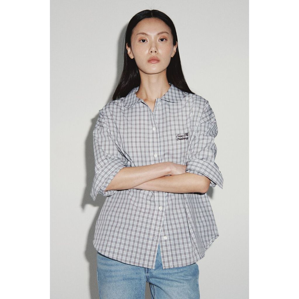 H&M(เอชแอนด์เอ็ม) เสื้อเชิ้ตผ้าป๊อปลินคอตตอน Women Cotton poplin shirt 1323303_1