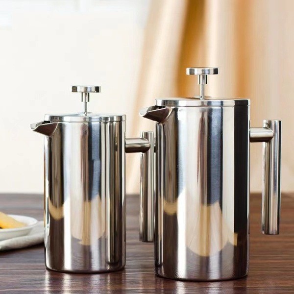 แก้วกาแฟ แก้วกรองชา แก้วชงชา 304 French Press หม้อ Double-Layer สแตนเลส Anti-Scalding หม้อขนาดใหญ่คว