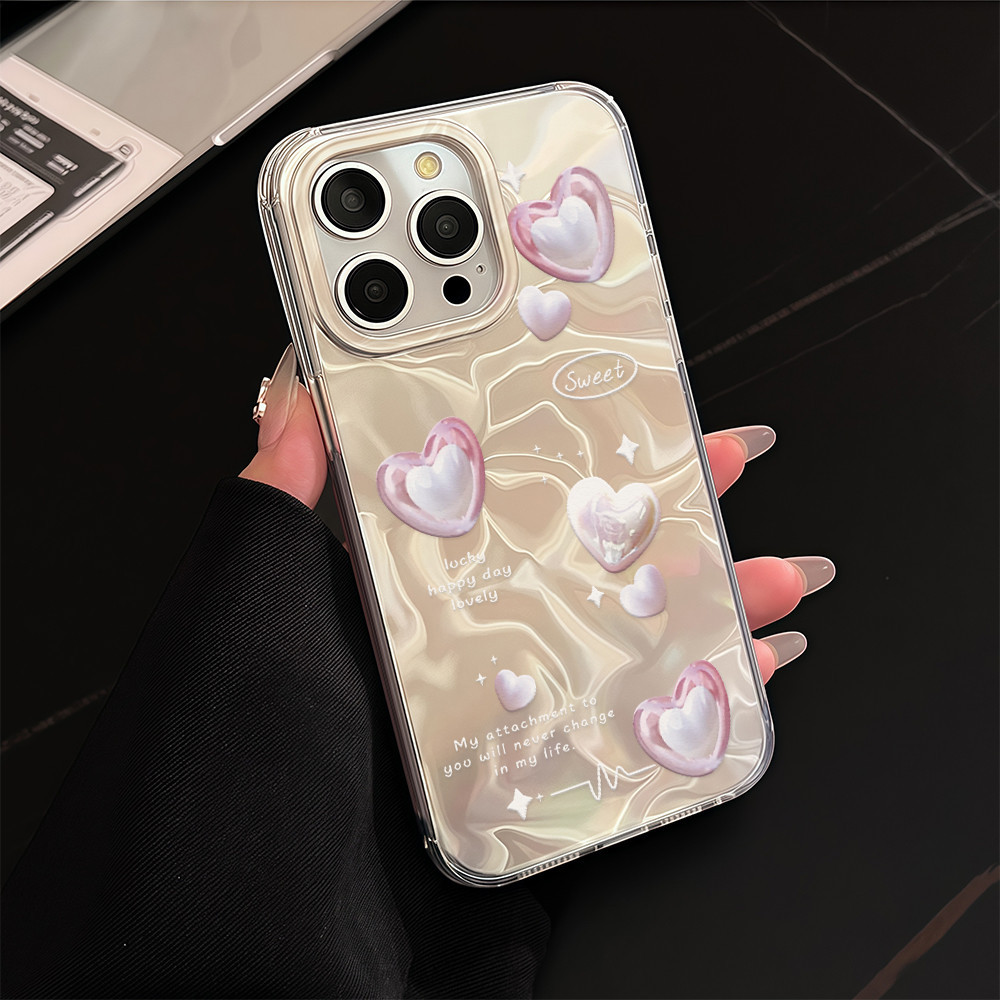 ✨จัดส่งในพื้นที่✨เคสโทรศัพท์ระลอกน้ำรักสีชมพูเหมาะสำหรับ iPhone16 15 14 13 11 6 7 8 plus Pro Promax - รูปที่ 5