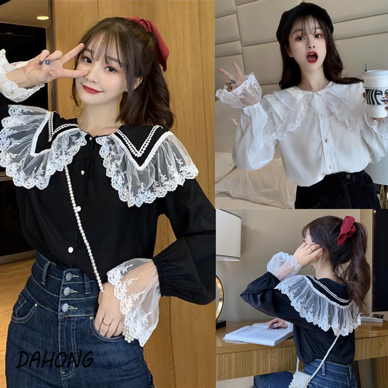 Cuties    เสื้อเชิ้ตแขนยาว เวอร์ชั่นเกาหลีสไตล์ใหม่หลวมตุ๊กตาคอปกลูกไม้เสื้อแขนยาวผู้หญิง W685