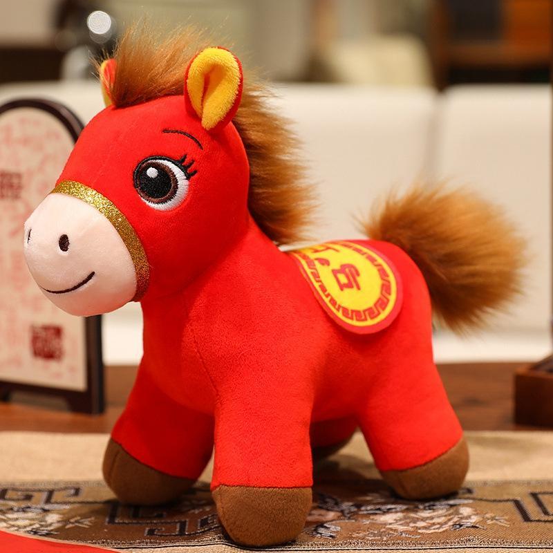 [FFV] 20/30/40 ซม.สีแดง Lucky Horse Plush มาสคอตปีใหม่ของเล่นตุ๊กตาม้า Chinatown Boutique Pony Decor