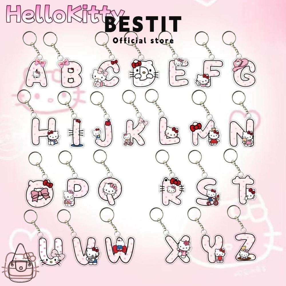 BESTIT Hello Kitty คู่การ์ตูนอะคริลิคพวงกุญแจอะนิเมะ DIY 26 ตัวอักษรสร้างสรรค์เด็กผู้หญิงกระเป๋านักเรียนจี้แขวนตกแต่ง