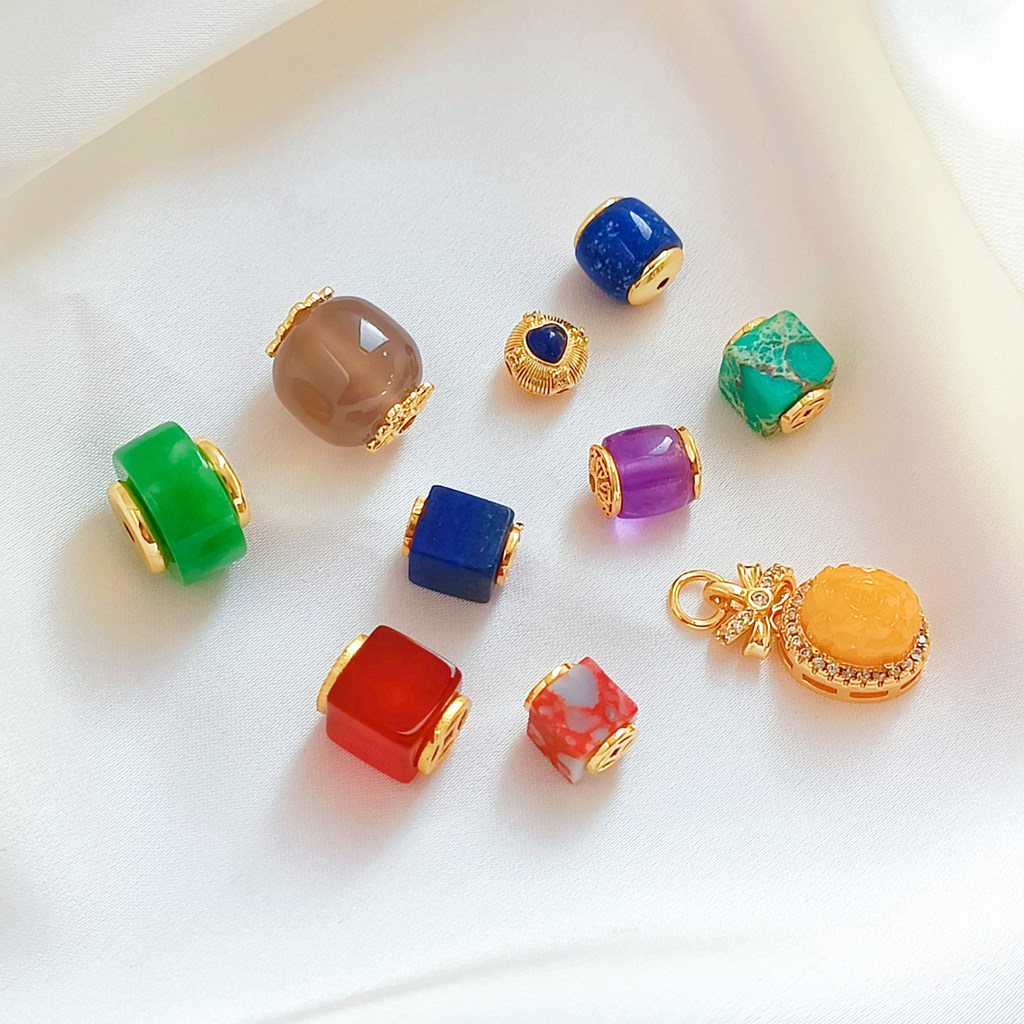 Spacer ลูกปัด Lapis Lazuli 18K Patch DIY