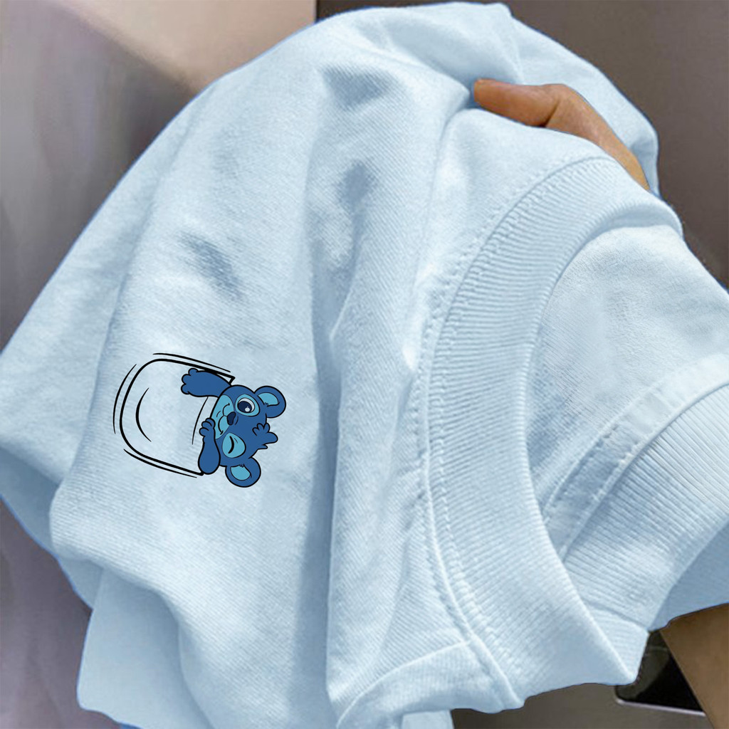 TeeTwoOne เสื้อสีครีม เสื้อเกาหลี ผู้หญิง T-shirt "Pocket Bear" พิมพ์ลาย ผ้าCOTTON โคตรนุ่ม OVERSIZE เสื้อคอกลม