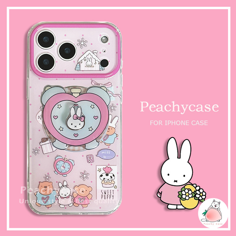 น่ารักหมุนกระต่ายนาฬิกาปลุกยืนแม่เหล็กโทรศัพท์มือถือกรณีเข้ากันได้สําหรับ ไอโฟน 17 16 15 14 มือโปร สูงสุด 13 16โปรแม็กซ์ ป่นปี้ทนป้องกัน IMD มือถือเชลล์