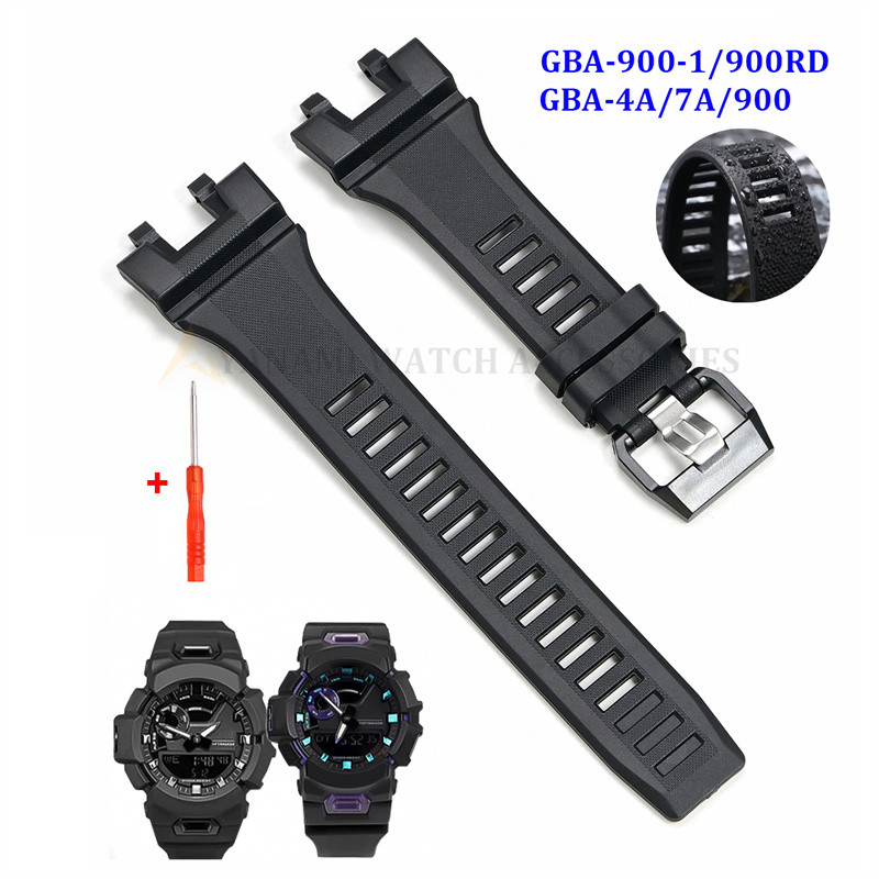 สําหรับ Casio GBA-900-1/4A/7A/900RD/900 ยางเรซิ่นสายนาฬิกากันน้ํานุ่มสีดํานาฬิกาผู้ชายผู้หญิงเปลี่ยนสร้อยข้อมืออุปกรณ์เสริม