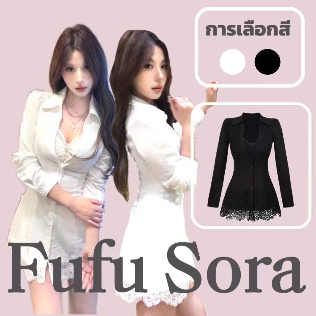 Fufu Sora.TH💕คลังสินค้าพร้อม💕เดรสผ้าลูกไม้ปะติดปะต่อสำหรับผู้หญิง ชุดเดินทางฤดูร้อนใหม่ปี 2026 กระโปรงสั้นต้นฤดูใบไม้ร่ว