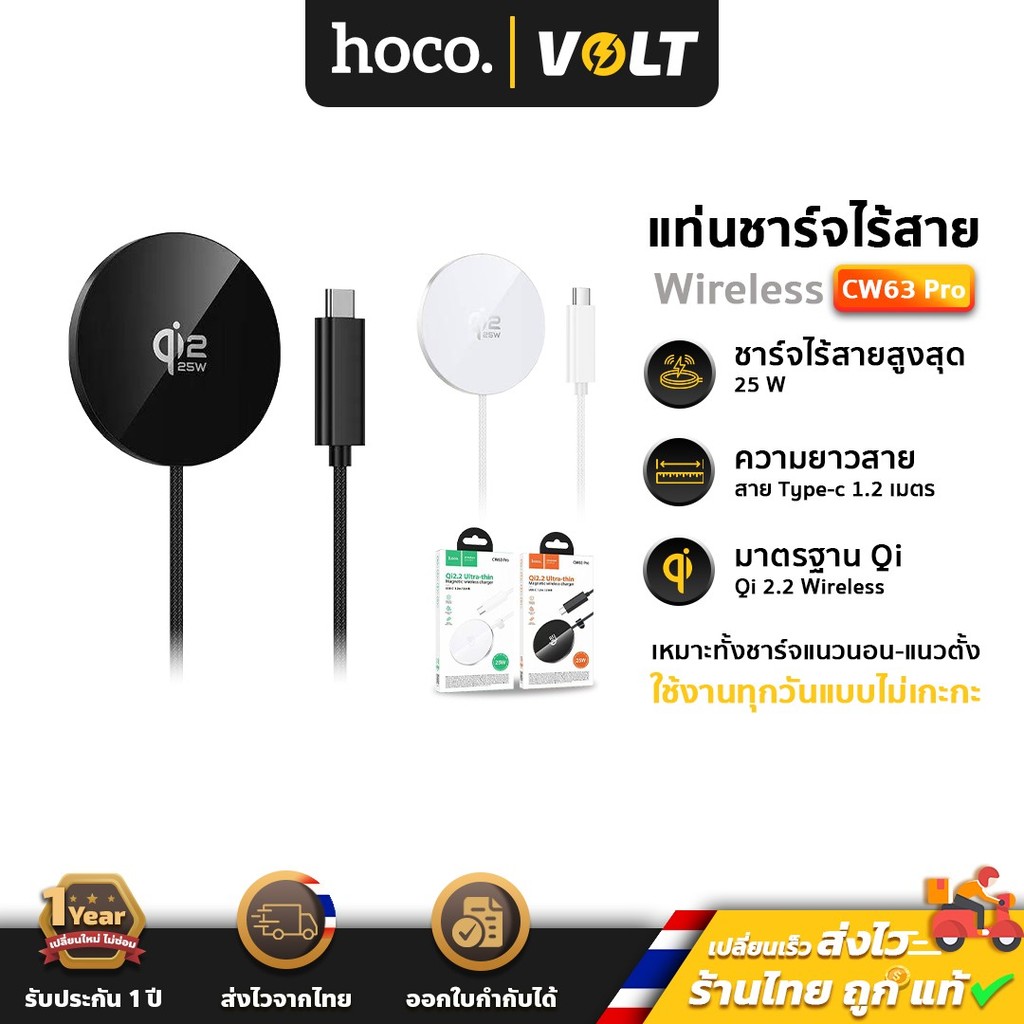HOCO CW63 Pro แท่นชาร์จไร้สาย Qi2.2 ชาร์จเร็วสูงสุด 25W ดีไซน์บางเฉียบ แม่เหล็กดูดแน่น Wireless Char