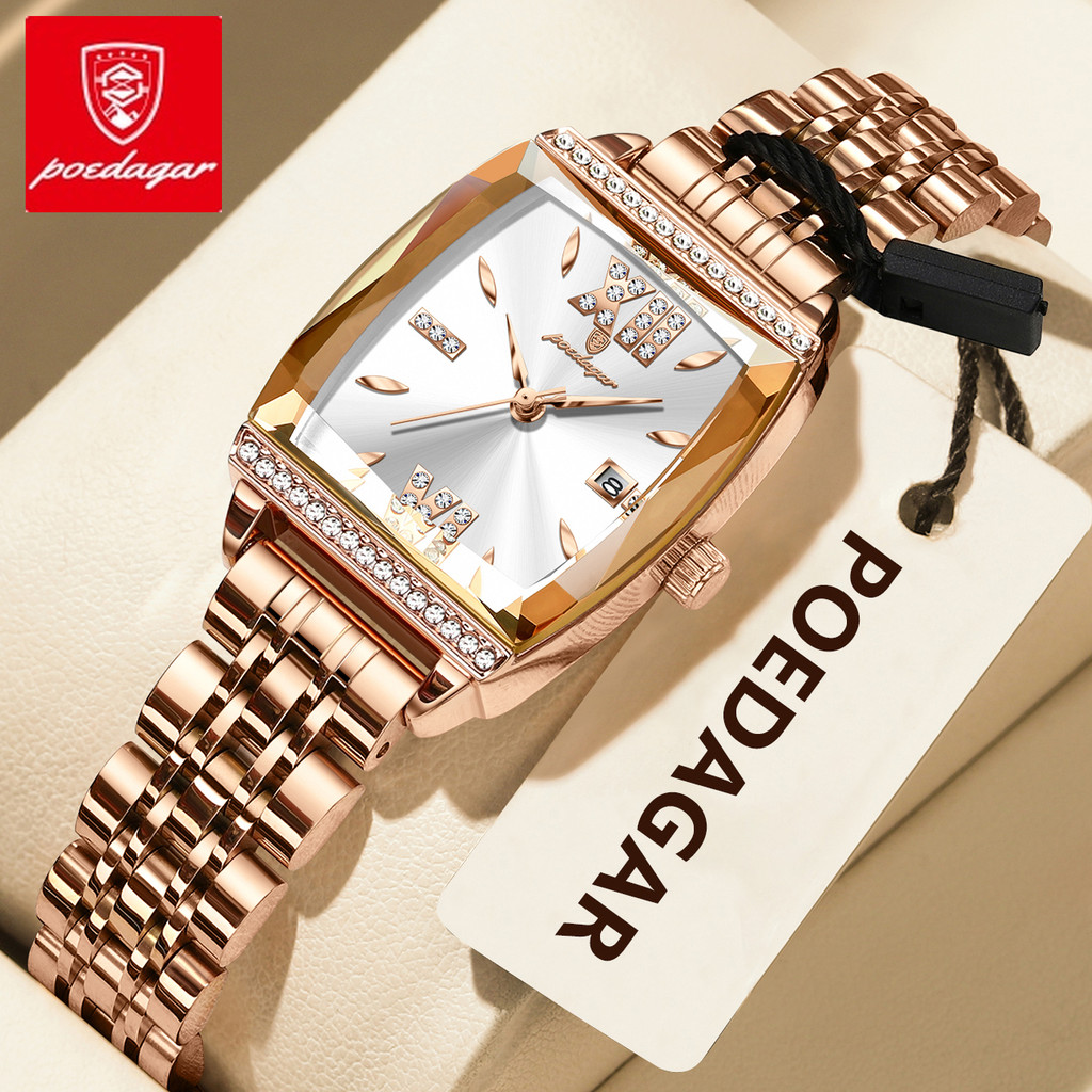 โพดาการ์ ปฏิทินกันน้ําคุณภาพสูงควอตซ์สแตนเลสนาฬิกาผู้หญิงที่ทันสมัยและสง่างาม