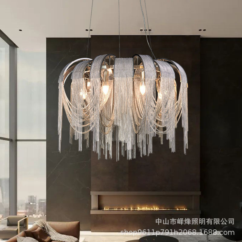 Light Luxury Round Dining Room Living Room Engineering Tassel Chandelier Shop Creative Personality M