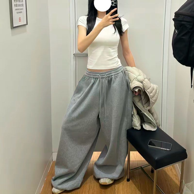 2025 ฤดูใบไม้ผลิฤดูใบไม้ร่วงสไตล์ Influencer ins Retro Lazy สไตล์กว้างขาหลวมสบายๆ Mopping Sweatpants