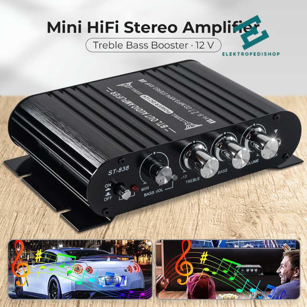 LVPIN Mini HiFi เครื่องขยายเสียงสเตอริโอ Treble Bass Booster 12V - ST-838 ราคา | ต้นฉบับต้นฉบับต้นฉบ