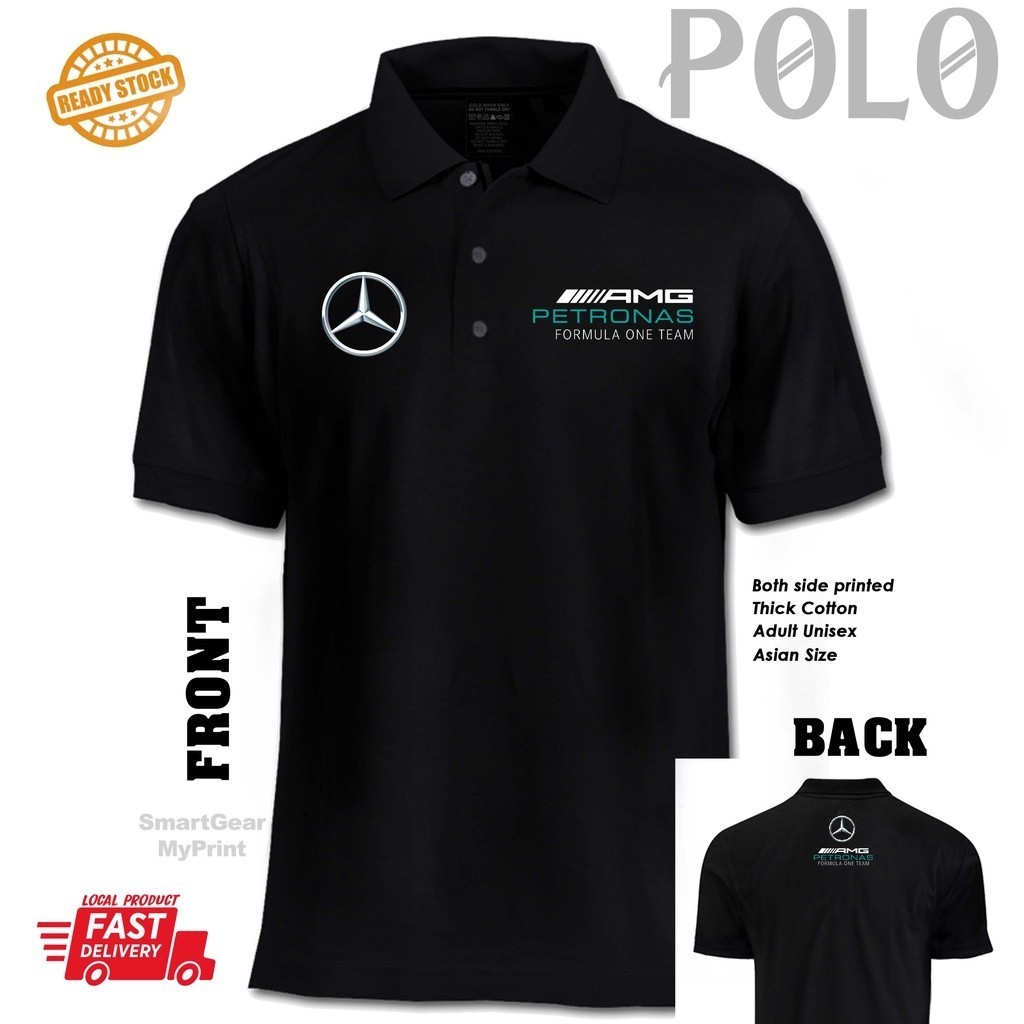 เสื้อโปโล การจัดส่งที่รวดเร็วMercedes AMG Petronas F1 Team Polo Collar Cotton Racing Motorsportผ้าCo