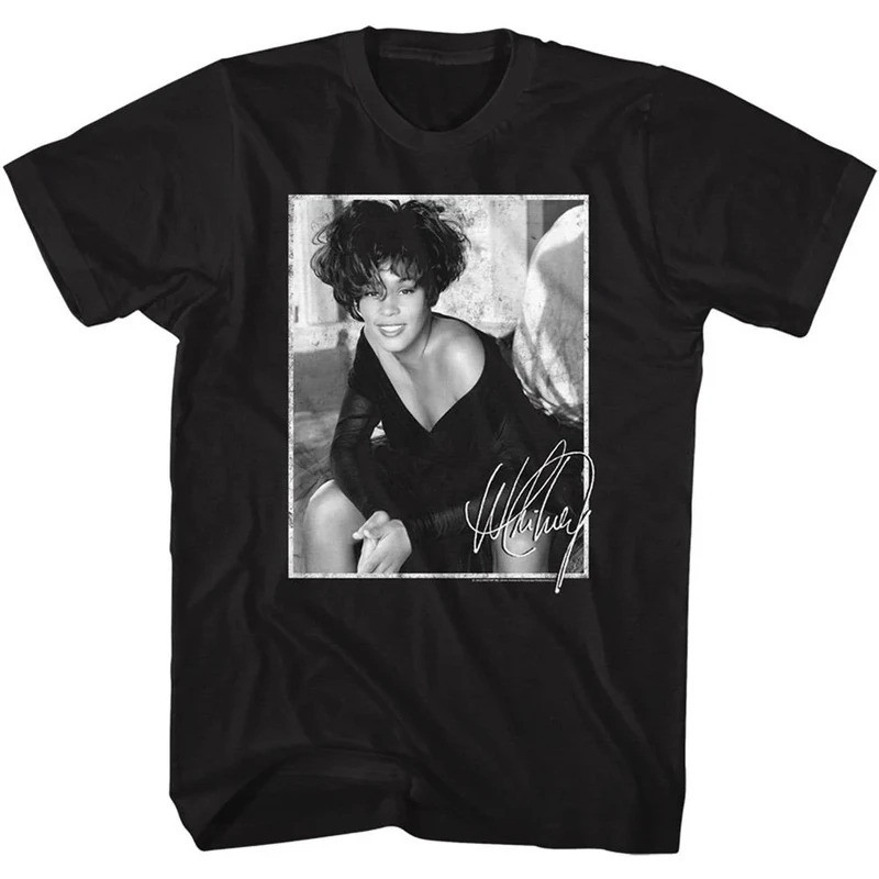 Whitney Houston Whitney Sign Photo Adult T-Shirt Black Loose and Breathable T-Shirt Men and Women