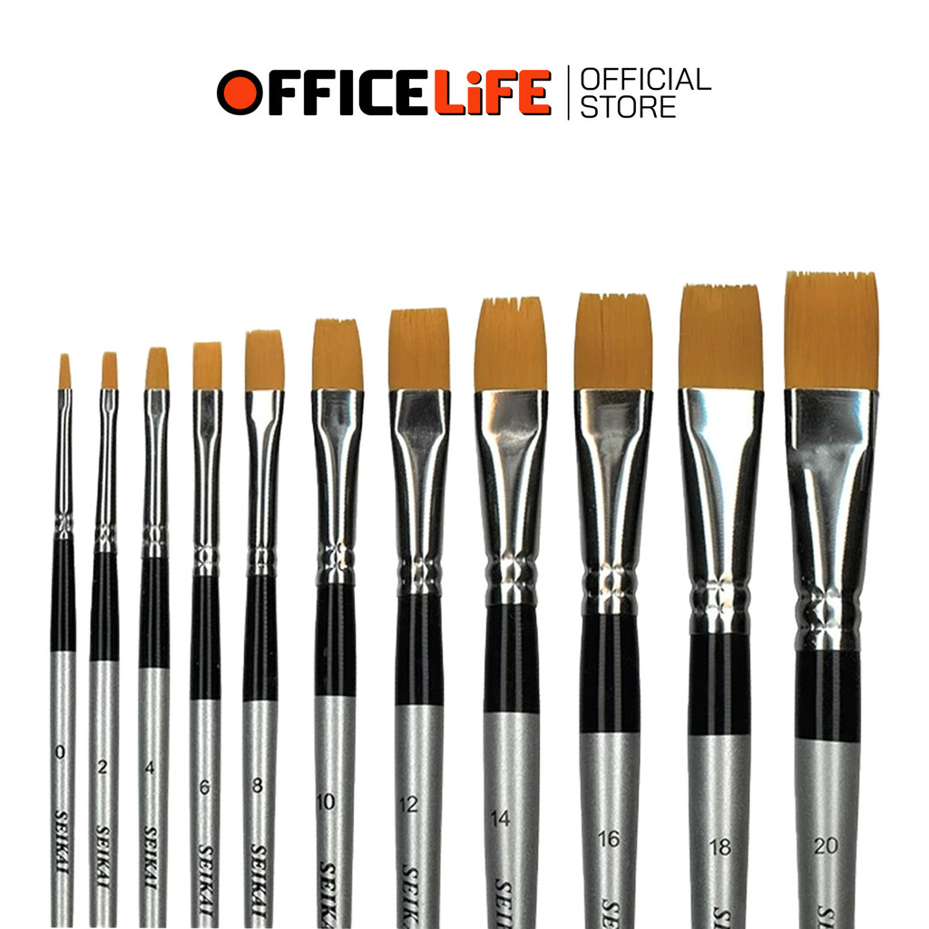 SEIKAI (เซไค) พู่กันสีน้ำหัวแบน พู่กันทาสีน้ำ พู่กัน ปลอกเงิน Water Round 2TONE Water Flat เบอร์ 0-2