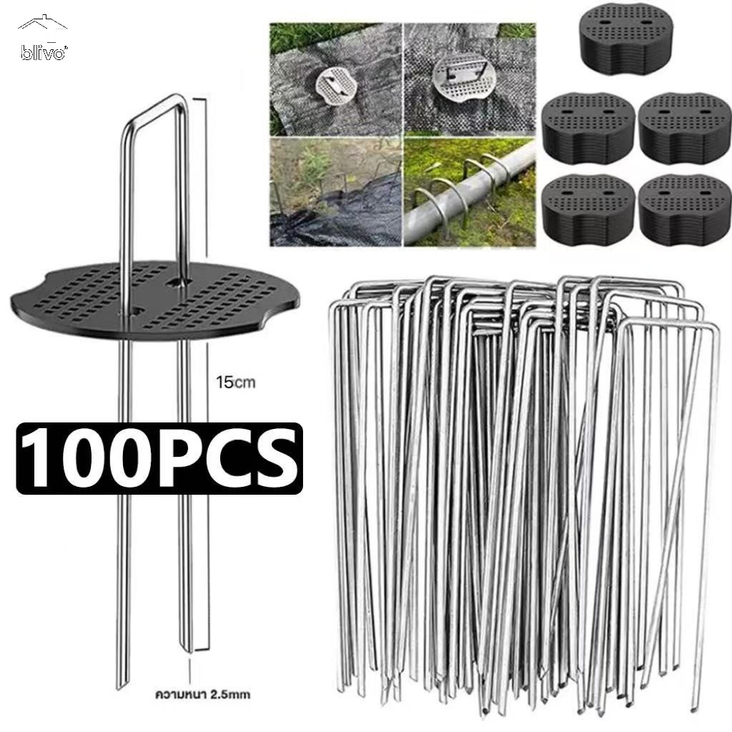 แพ็ค100ชิ้น หมุดยึด หมุดยึดผ้าคลุมวัชพืช หมุดยึดผ้าคลุมดิน เหล็กเสียบคลุมดิน หมุดปักดิน สมอบก หมุดยึด ตะปูปักดิน ปักดิน