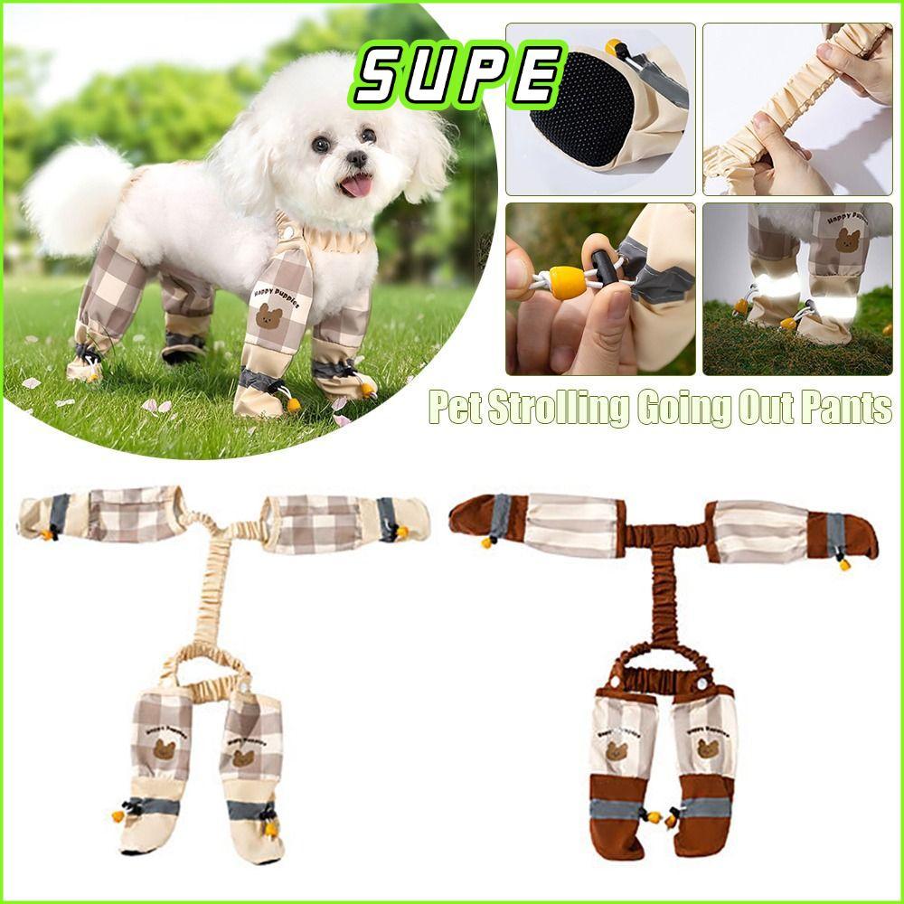 SUPE Pet Strolling Going Out Pants, Full Leg Protectionแถบสะท้อนแสงสุนัขกางเกงสี่ขา,แฟชั่น Anti-Slip ปรับ Dust-proof Dog Boot Leggings Rainy Snowy