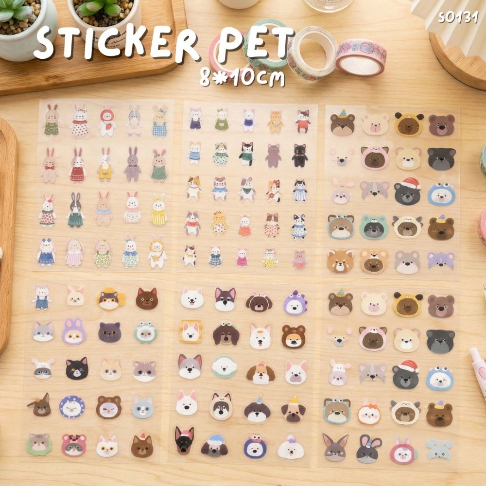 S0131 สติ๊กเกอร์ PET กันน้ำ ลายสัตว์น่ารัก 8x10cm สติ๊กเกอร์ไดคัท ตกแต่งเคสโทรศัพท์ การ์ด DIY