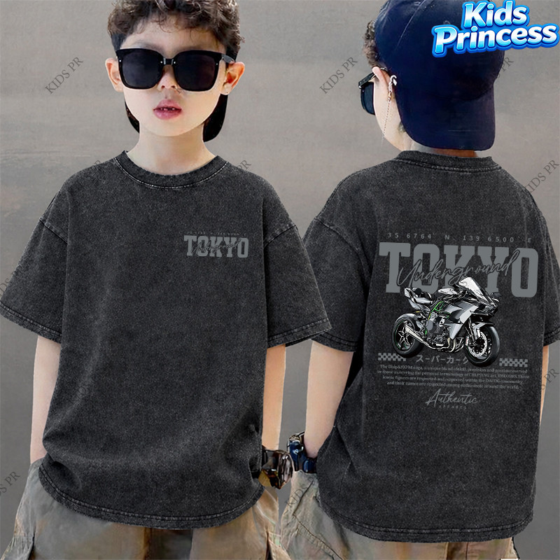 COD 2026 สินค้าใหม่ ทรงหลวม คอกลม เสื้อเด็ก kids Distressed T-shirt ผ้าฝ้าย เด็กชาย เสื้อผ้าเด็ก t-shirt S78