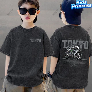 COD 2026 สินค้าใหม่ ทรงหลวม คอกลม เสื้อเด็ก kids Distressed T-shirt ผ้าฝ้าย เด็กชาย เสื้อผ้าเด็ก t-shirt S78