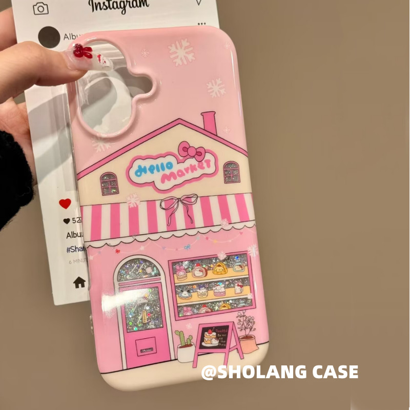 การ์ตูนการ์ตูนสนุกสีชมพูขนมเค้กบ้านเหมาะสําหรับ iphone16promax เคสโทรศัพท์ Apple 15 รวมทุกอย่าง 14 S