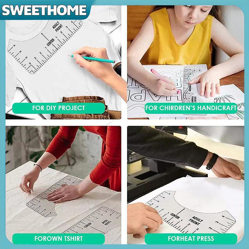 SWEETHOME 8 ชิ้น T เสื้อไม้บรรทัดคู่มือ PVC เสื้อยืดไม้บรรทัดการออกแบบศูนย์ T เสื้อการจัดตําแหน่งเคร