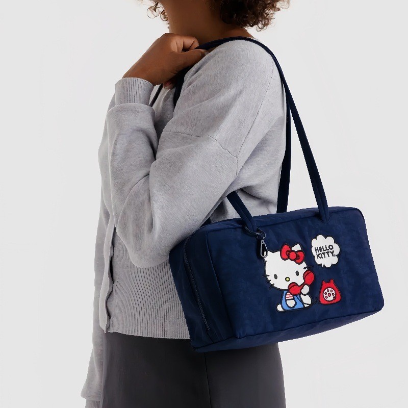 กระเป๋าโท้ตธีมคิตตี้น่ารัก - กระเป๋าสะพายทรงสี่เหลี่ยมกว้างขวาง Carryall สไตล์ Bowler อินเทรนด์สําหรับผู้หญิงและเด็กหญิง