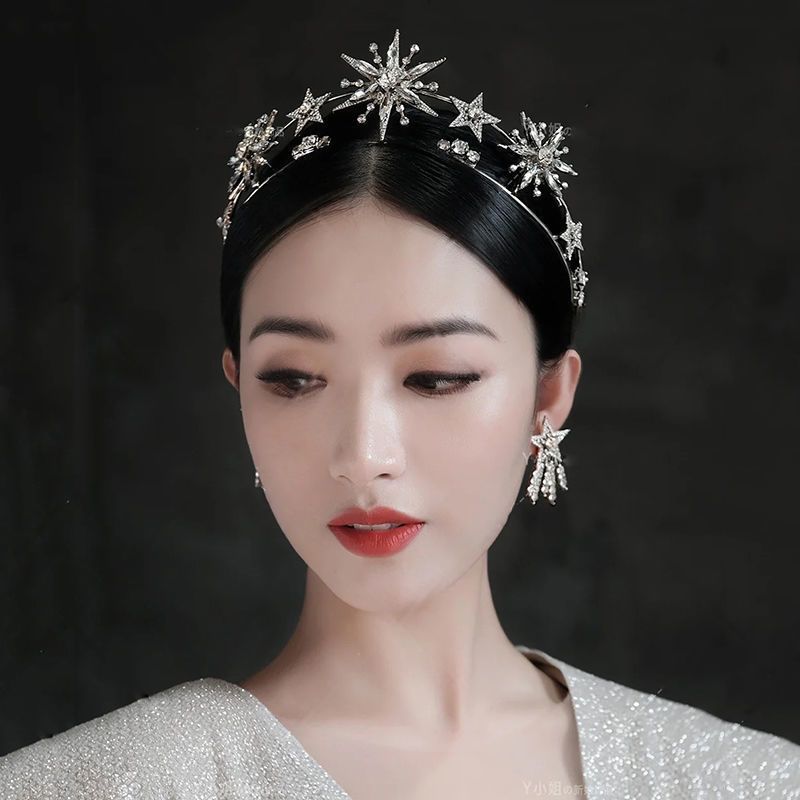 新娘皇冠头饰女十八岁生日礼物大气星星发箍结婚礼白纱配饰品1.28Bridal Crown Headpiece for Women, 18th Birthday Gift, Elegant Star H