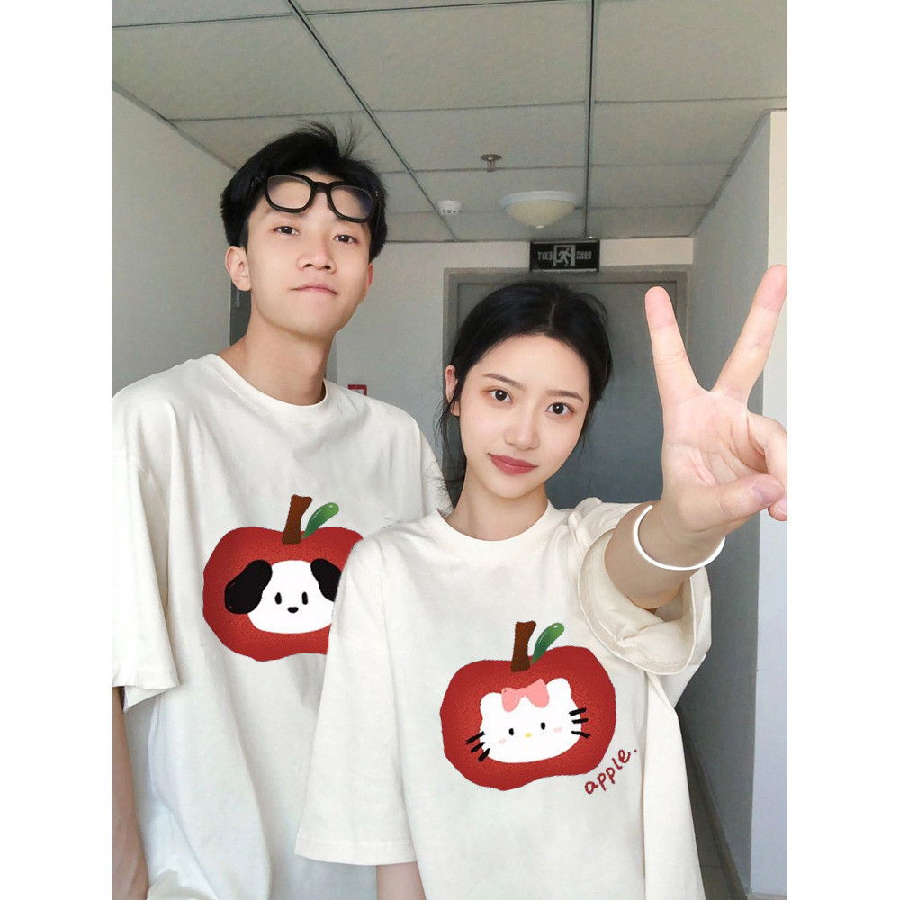 COD~ Couple T-shirt COTTON 2026 Valentine's Day New Style Sweet&Unique Couple Apple Print Couple T-s