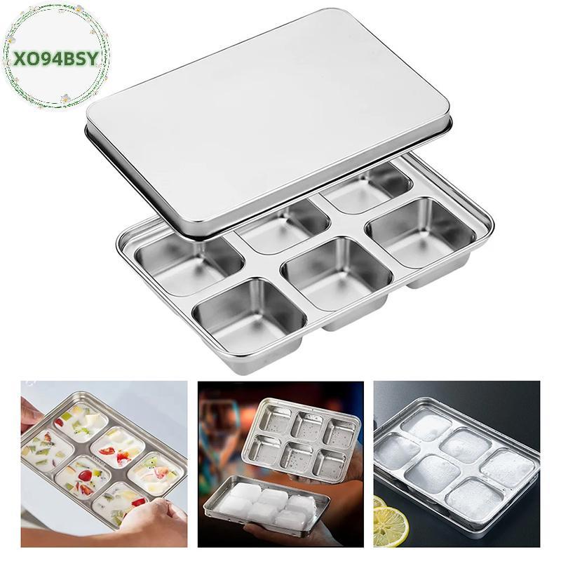XO94BSY Ice Cube แม่พิมพ์กาแฟตู้แช่แข็งถาดก้อนสแตนเลสทนต่อการสึกหรอ Non-sti วิสกี้ทําทรงกลมฝาเหล็กกล