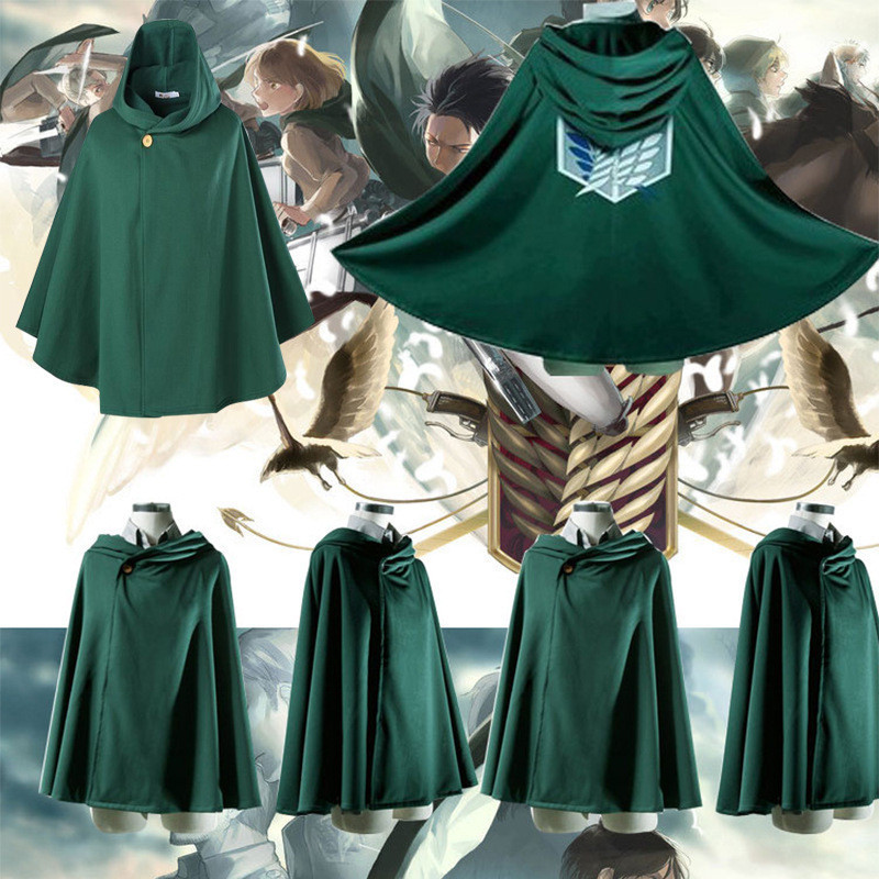 Attack On Titan เสื้อฮู้ดสีเขียวแบบญี่ปุ่น สำหรับคอสเพลย์ Eren, Levi และ Mikasa สไตล์โค๊ตหน่วยลาดตระเวน